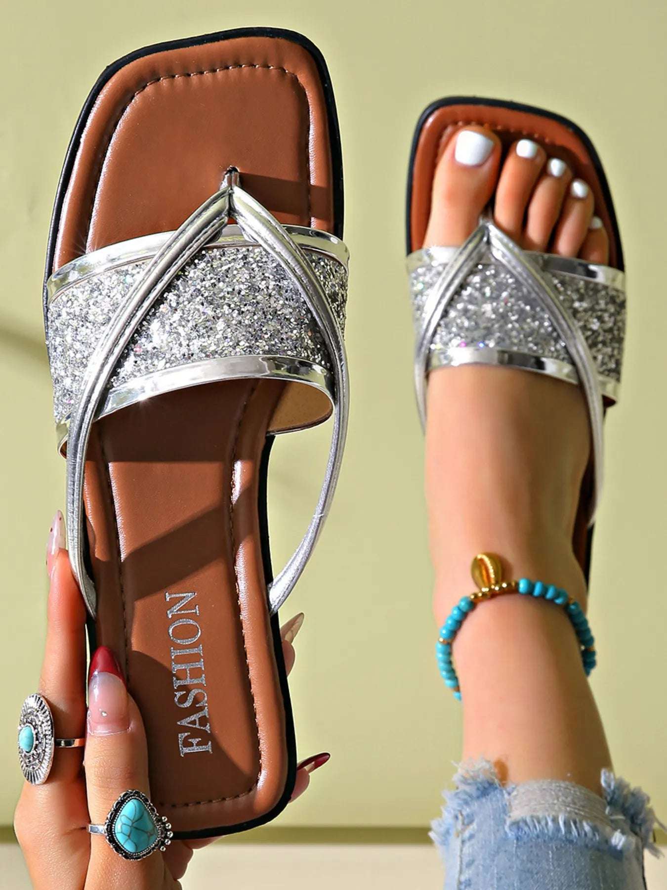 Glitter Cross-Strap Sandals - Women Sandals by Trendsi | Available at Handbags Specialist Headquarter