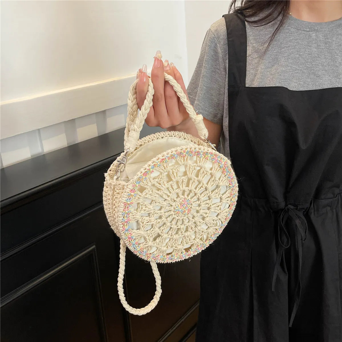 Handmade Round Crochet Straw Handbag - handbags by Trendsi | Available at Handbags Specialist Headquarter