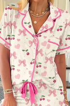 Printed Button Up Short Sleeve Top and Shorts Lounge Set - Sleepwear by Trendsi | Available at Handbags Specialist Headquarter