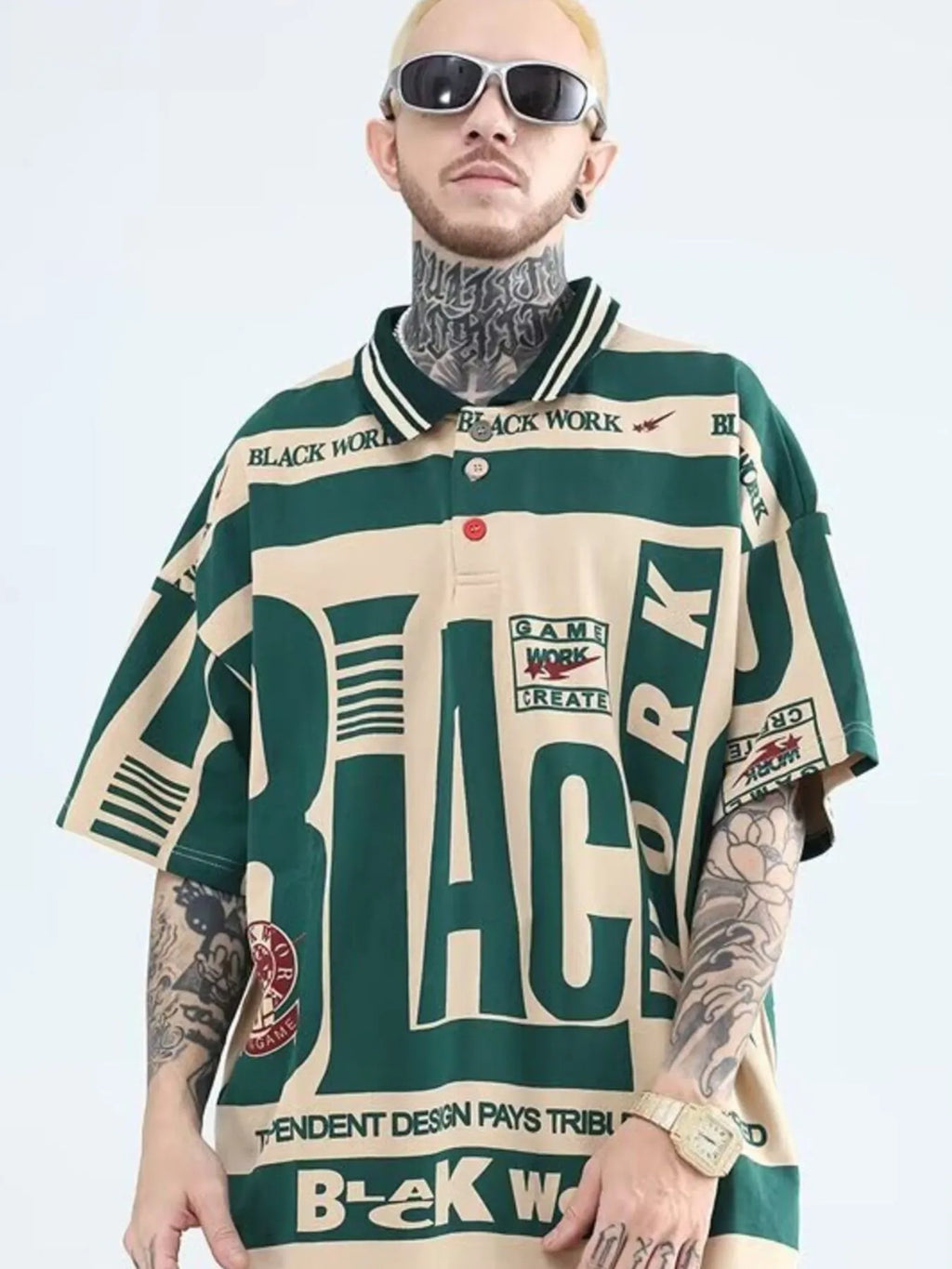 Men's Plus Size Letter Print Half Sleeve Polo Shirt - Men's Polo shirt by Trendsi | Available at Handbags Specialist Headquarter