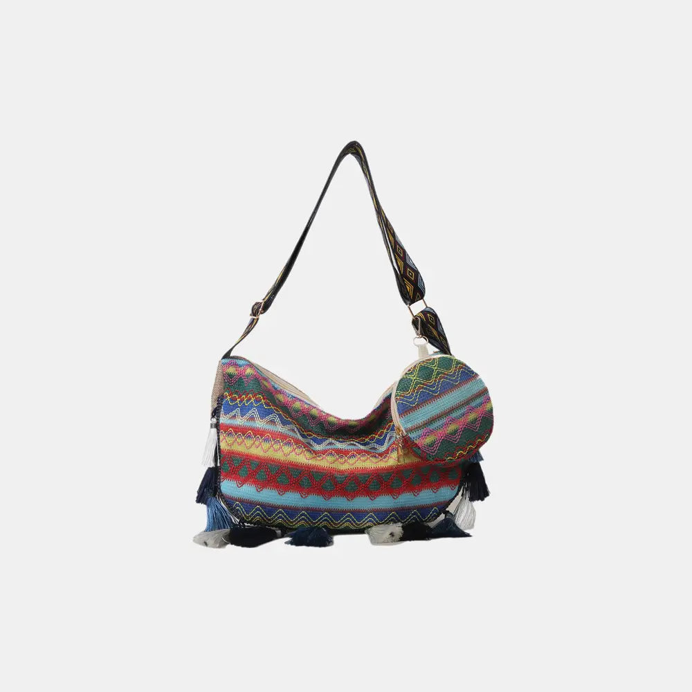 Printed Tassel Detail Crossbody Bag with Small Purse - Handbags by Trendsi | Available at Handbags Specialist Headquarter