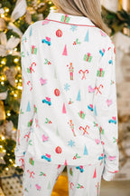 Christmas Printed Collared Neck Top and Pants Lounge Set - Sleepwear by Trendsi | Available at Handbags Specialist Headquarter
