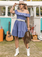 Plus Size Ruffled Smocked Off-Shoulder Mini Dress - Dresses by Trendsi | Available at Handbags Specialist Headquarter