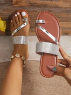 Rhinestone Toe Loop Flats Sandals - Women Sandals by Trendsi | Available at Handbags Specialist Headquarter
