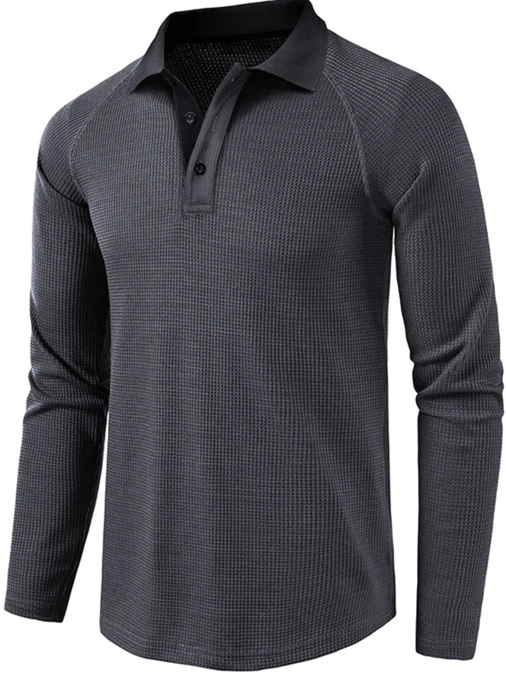 Men's Long Sleeve Textured Polo - Men's Polo shirt by Trendsi | Available at Handbags Specialist Headquarter