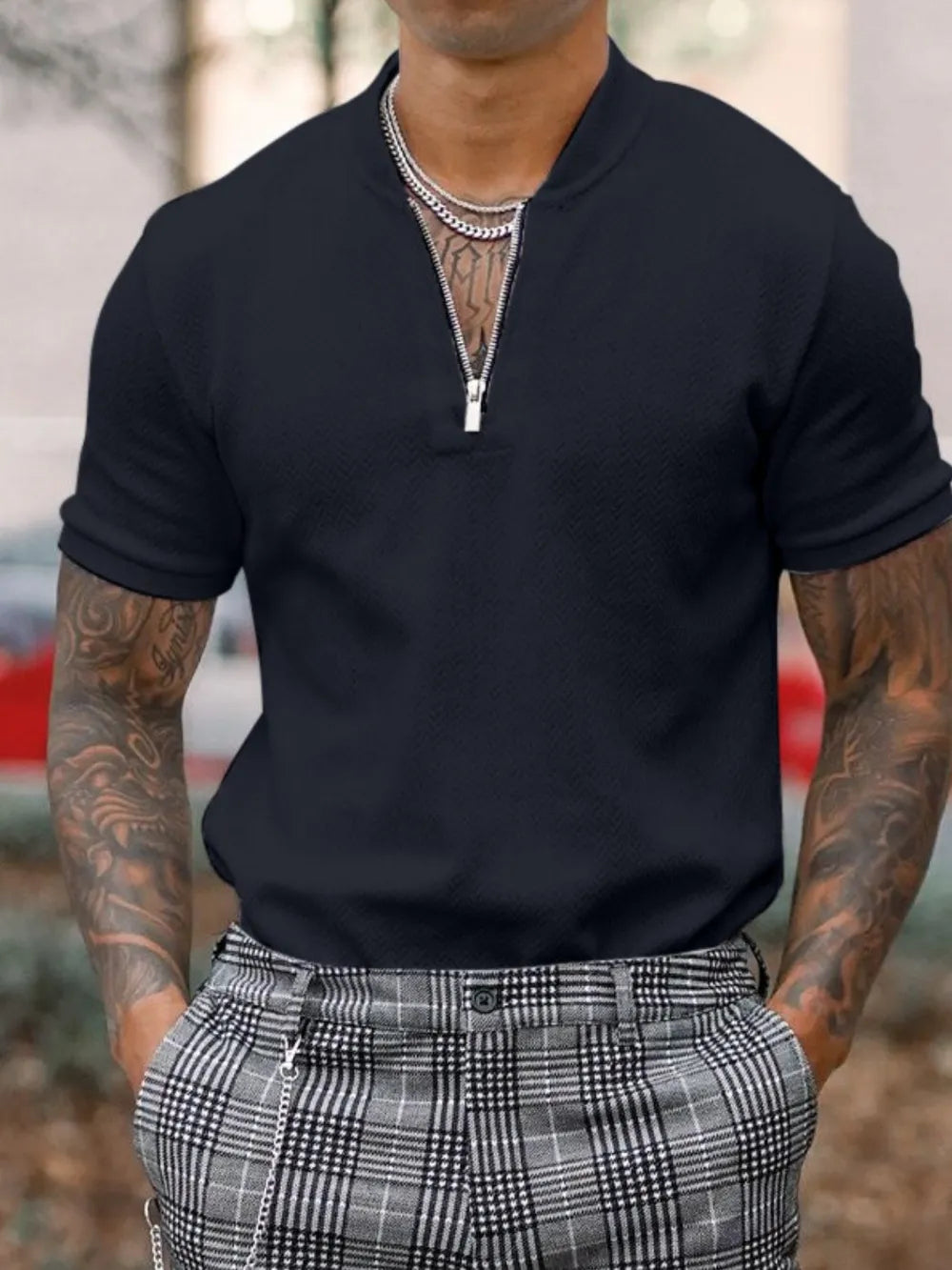 Men's Full Size Baseball Collar Solid Polo Plus Size - Men's Shirts by Trendsi | Available at Handbags Specialist Headquarter