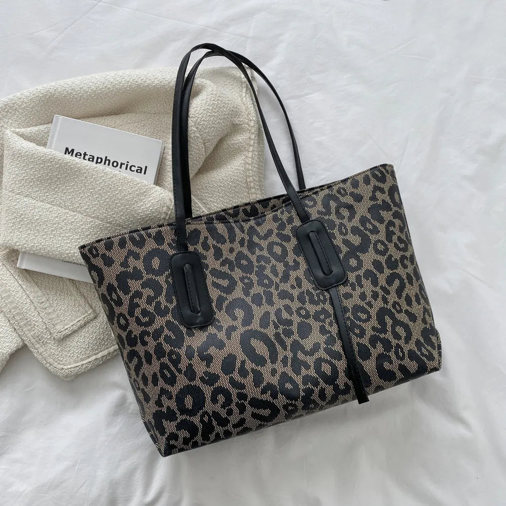 PU Leather Leopard Tote Bag - Tote Bag by Trendsi | Available at Handbags Specialist Headquarter