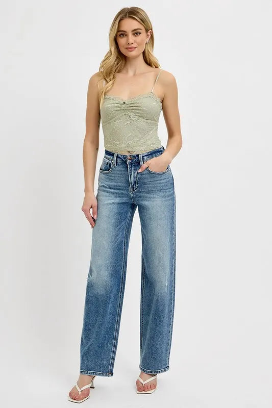 RISEN Full Size Distressed Wide Leg Jeans Plus Size - Women / Jeans & Denim by Trendsi | Available at Handbags Specialist Headquarter
