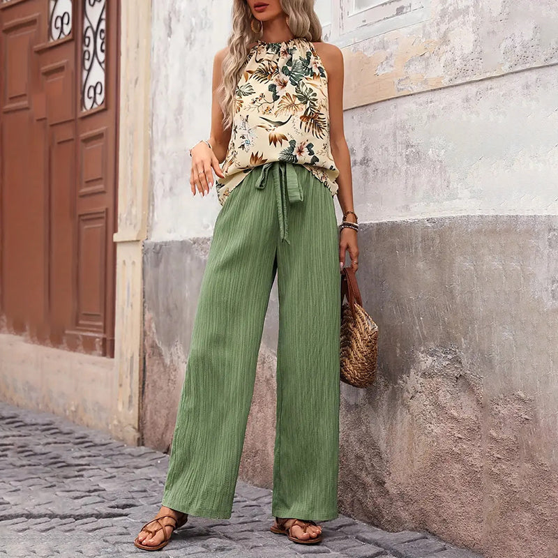 Breezy Chic: Halter Crop & Wide Leg Pants Set