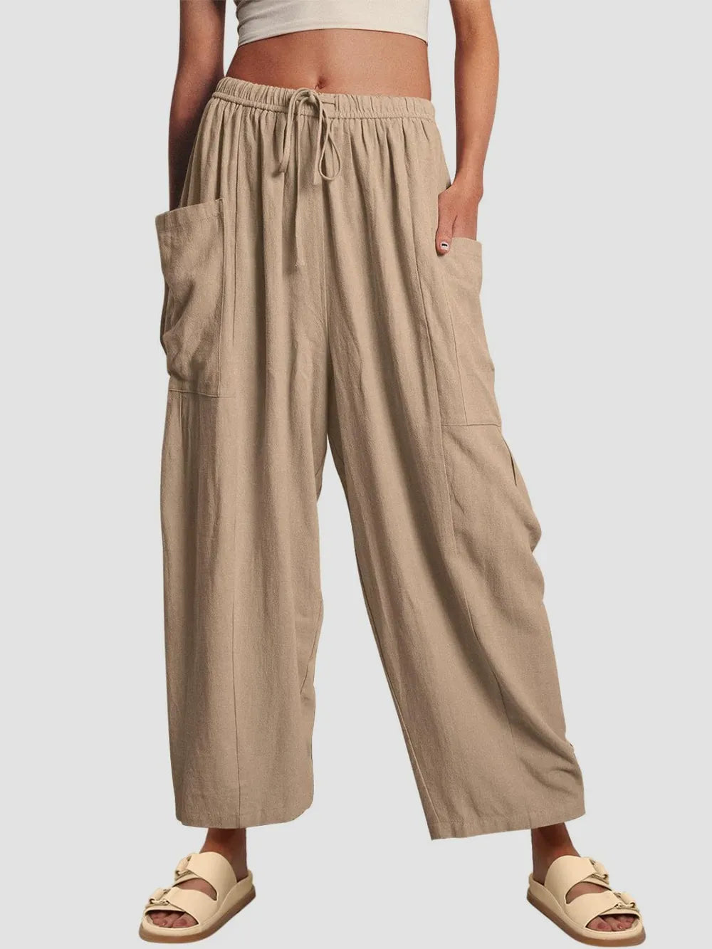 Full Size Wide Leg Pants with Pockets - Women Pants by Trendsi | Available at Handbags Specialist Headquarter