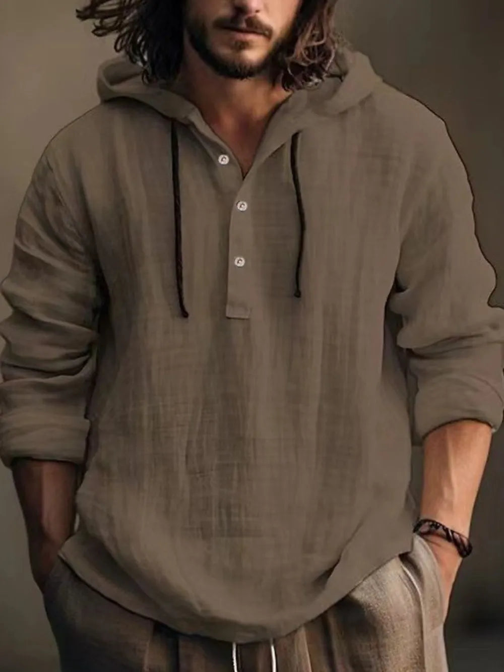 Men's Full Size Half Button Long Sleeve Hoodie - Men's Sweatshirts by Trendsi | Available at Handbags Specialist Headquarter