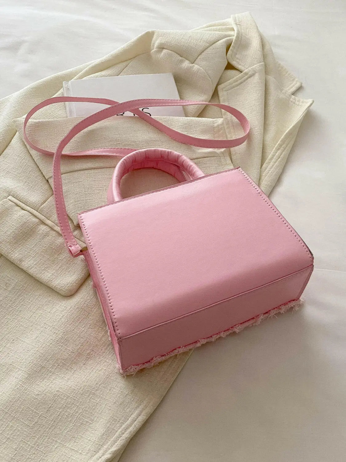 Raw Hem Denim PU Leather Handbag - Tote Bag by Trendsi | Available at Handbags Specialist Headquarter