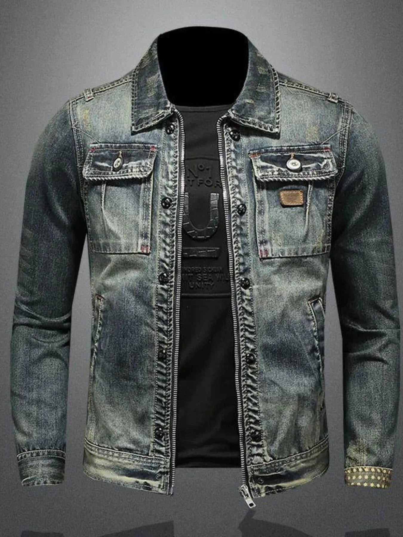 Men's Plus Size Vintage Washed Zip Up Denim Jacket - Men's jackets by Trendsi | Available at Handbags Specialist Headquarter