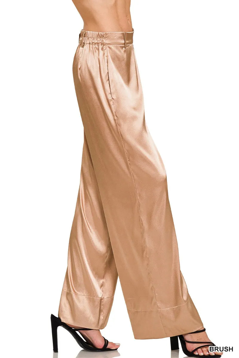 Zenana Wide-Leg Satin Pants - Women Pants by Trendsi | Available at Handbags Specialist Headquarter