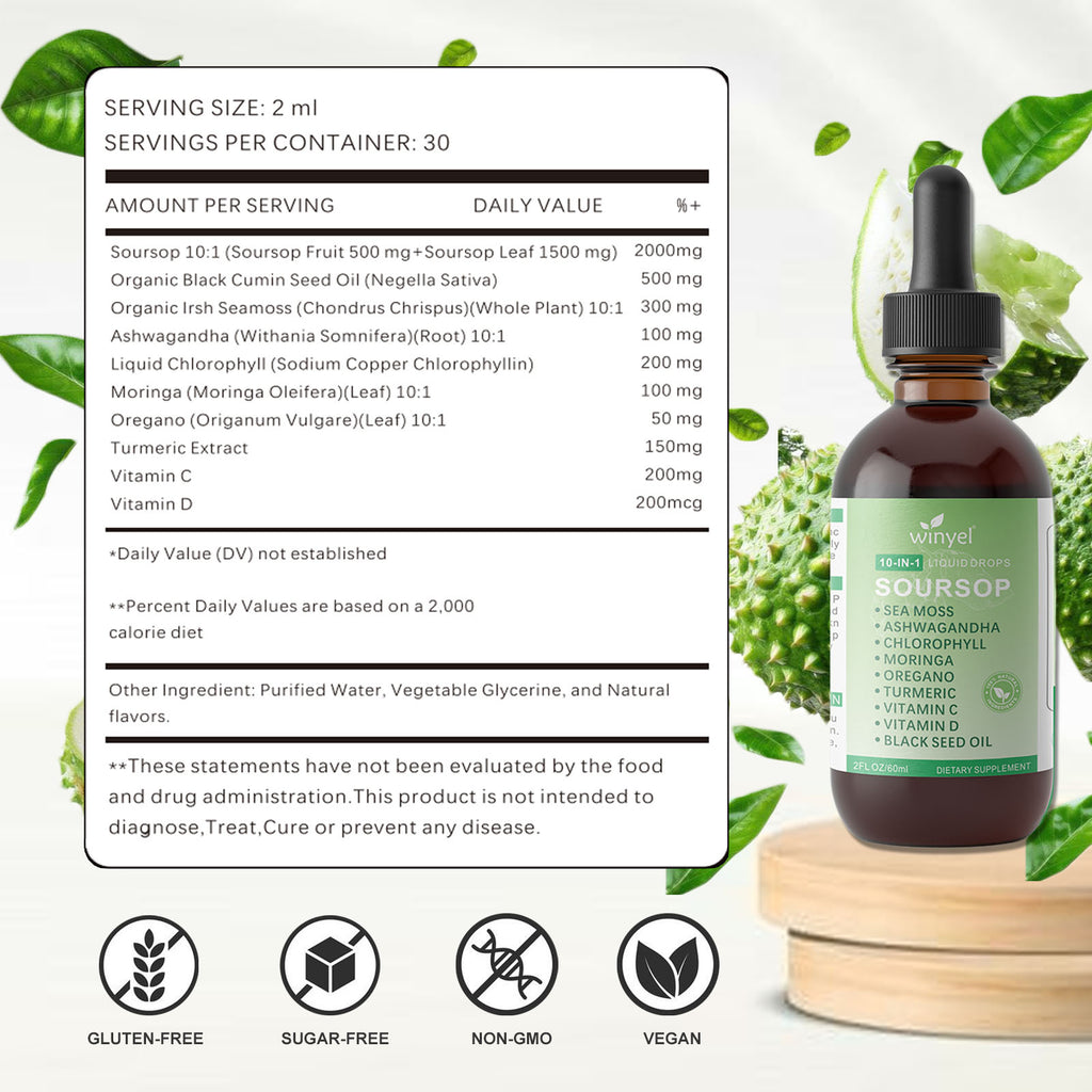 Soursop Drops 10-in-1 Herbal Extracts, 2 Fl Oz