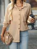 Waffle Knit Button-Down Shirt - Tops by Trendsi | Available at Handbags Specialist Headquarter