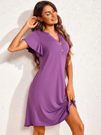 Notched Short Sleeve Lounge Dress - Sleepwear by Trendsi | Available at Handbags Specialist Headquarter