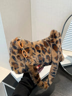 Leopard Fluff Shoulder Bag - Handbags by Trendsi | Available at Handbags Specialist Headquarter