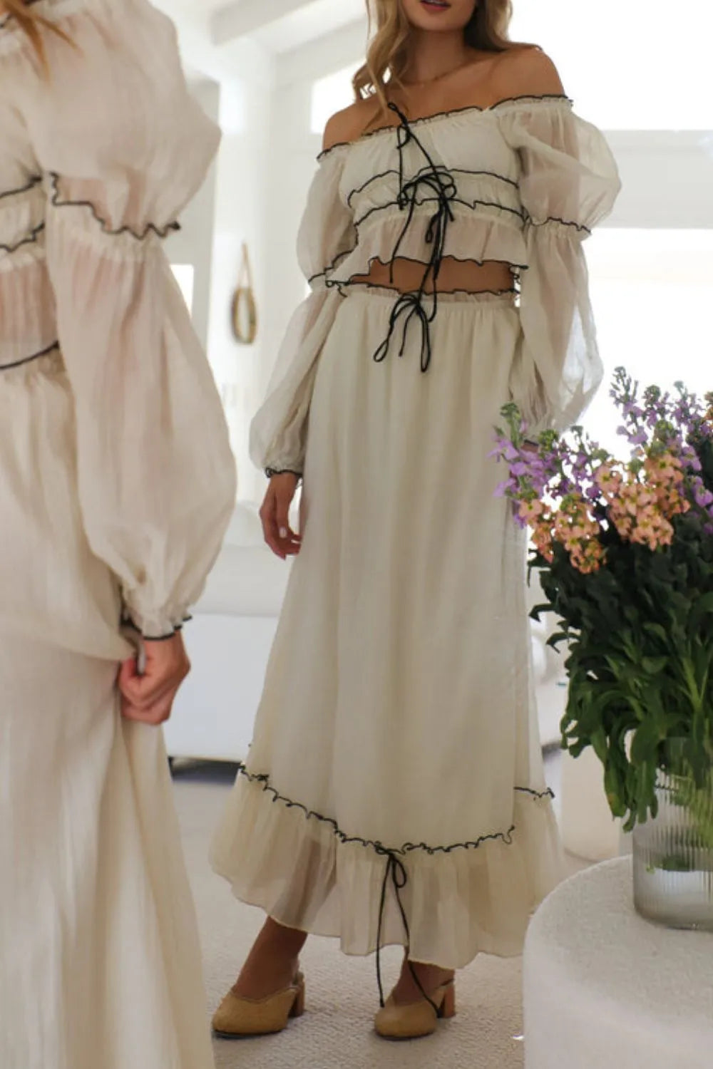 Off-Shoulder Top and Skirt Set - Skirts by Trendsi | Available at Handbags Specialist Headquarter