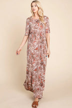BOMBOM Printed Shirred Maxi Dress - Maxi Dress by Trendsi | Available at Handbags Specialist Headquarter