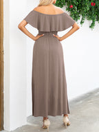 Off-Shoulder Slit Maxi Dress - Maxi Dress by Trendsi | Available at Handbags Specialist Headquarter