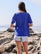 Lace Detail Tie Neck Short Sleeve Top - Tops by Trendsi | Available at Handbags Specialist Headquarter