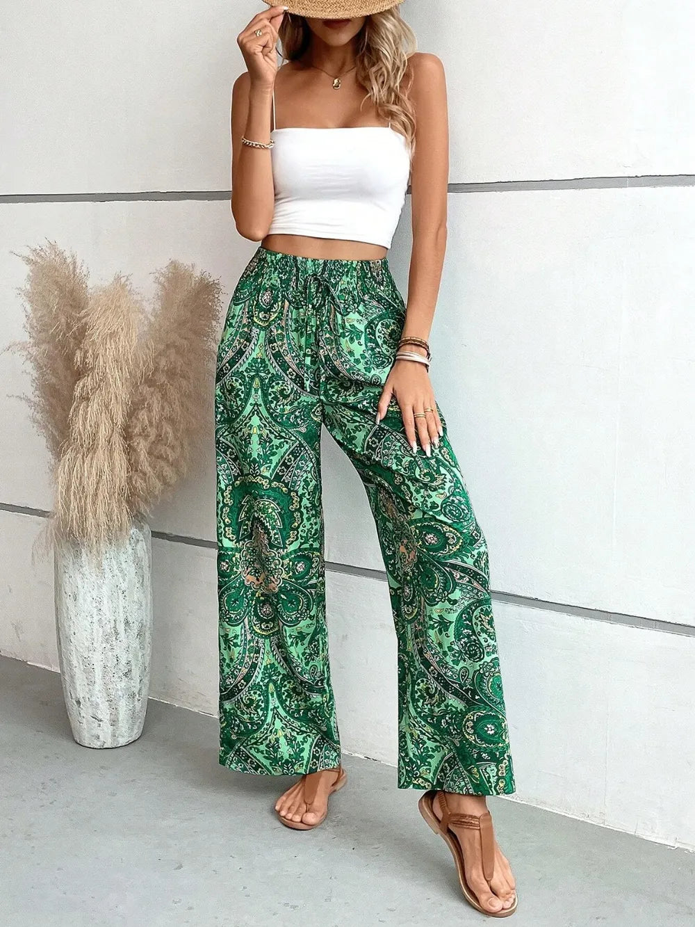 Printed Wide Leg Pants - Women Pants by Trendsi | Available at Handbags Specialist Headquarter