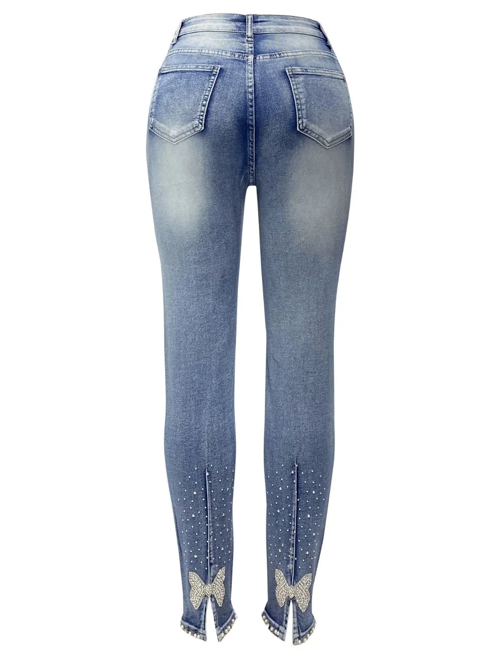 Rhinestone Butterfly Jeans with Pockets - Women / Jeans & Denim by Trendsi | Available at Handbags Specialist Headquarter