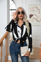 Button Down Printed Long Sleeve Shirt - Women's Down Shirt Tops by Trendsi | Available at Handbags Specialist Headquarter