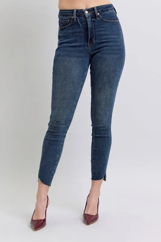 Judy Blue Full Size High Waist Tummy Control Step Hem Skinny Jeans Plus Size - Women / Jeans & Denim by Trendsi | Available at Handbags Specialist Headquarter