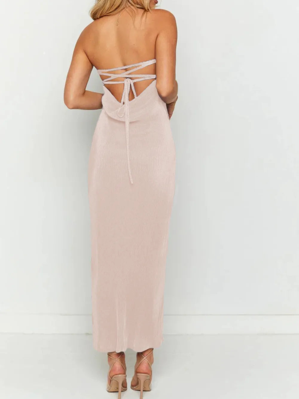Lace-Up Back Tube Maxi Dress - Maxi Dress by Trendsi | Available at Handbags Specialist Headquarter