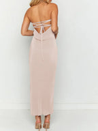 Lace-Up Back Tube Maxi Dress - Maxi Dress by Trendsi | Available at Handbags Specialist Headquarter