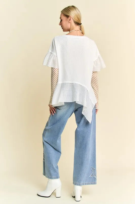 Davi & Dani Waffle Knit Bodice Ruffle Bottom Detail Top -  by Trendsi | Available at Handbags Specialist Headquarter