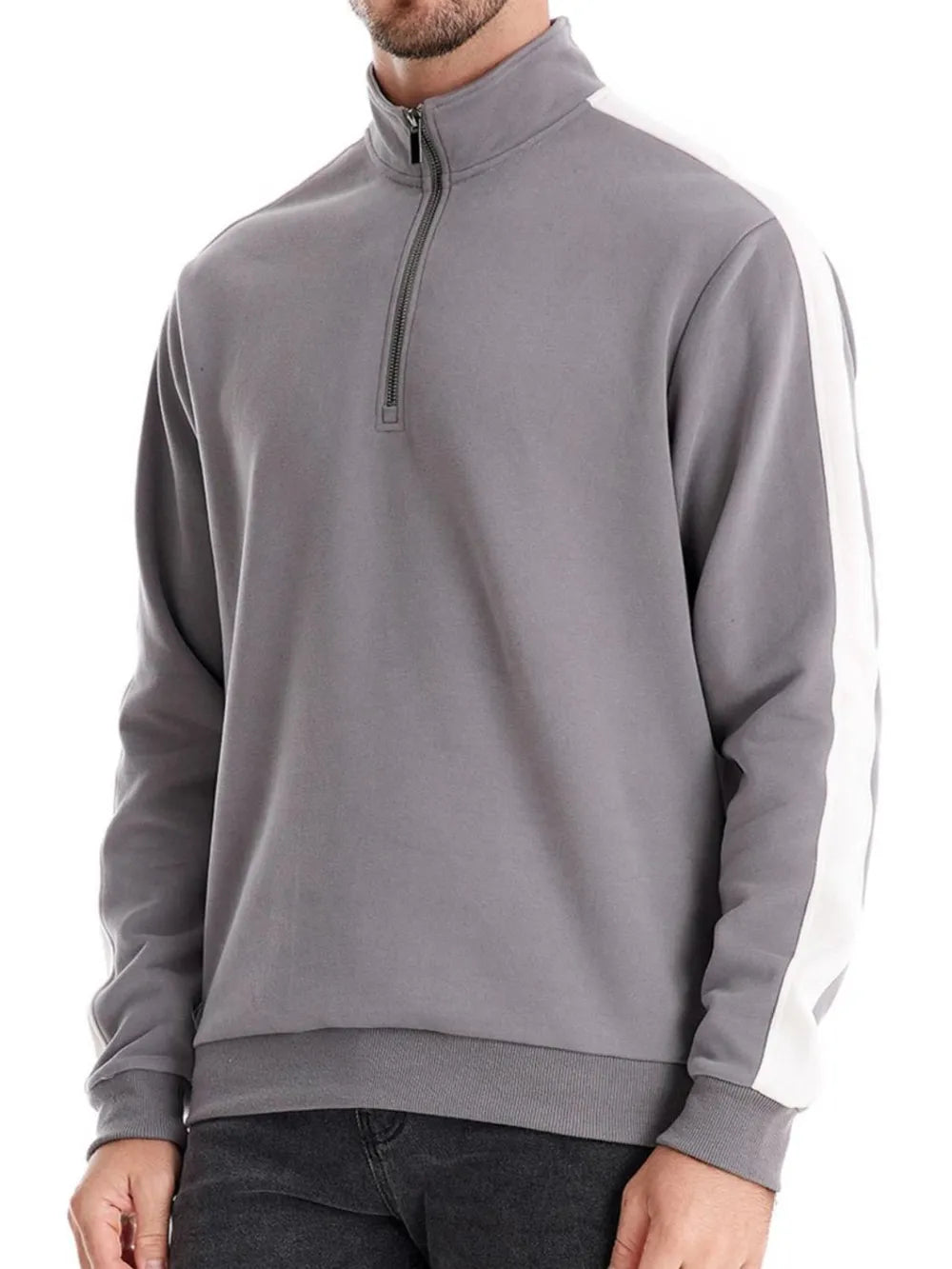 Men's Contrast Striped Long Sleeve Sweatshirt - Men's Sweatshirts by Trendsi | Available at Handbags Specialist Headquarter