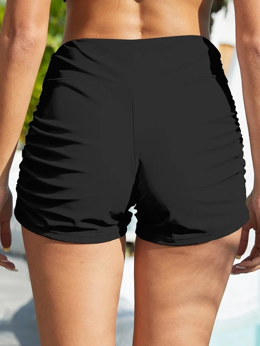 FAM-FAM Ruched Mid-Rise Waist Swim Shorts -  by Trendsi | Available at Handbags Specialist Headquarter