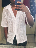 Men's Full Size Lace Half Sleeve Button Down Shirt Plus Size - Men's T Shirt by Trendsi | Available at Handbags Specialist Headquarter