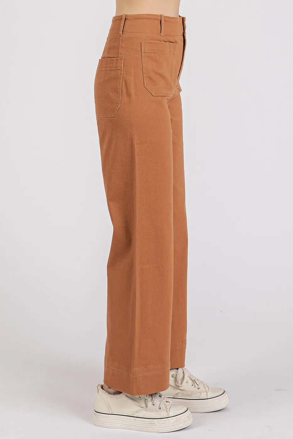 Mittoshop Twill Patch Pocket High Rise Wide Leg Pants - Women Pants by Trendsi | Available at Handbags Specialist Headquarter