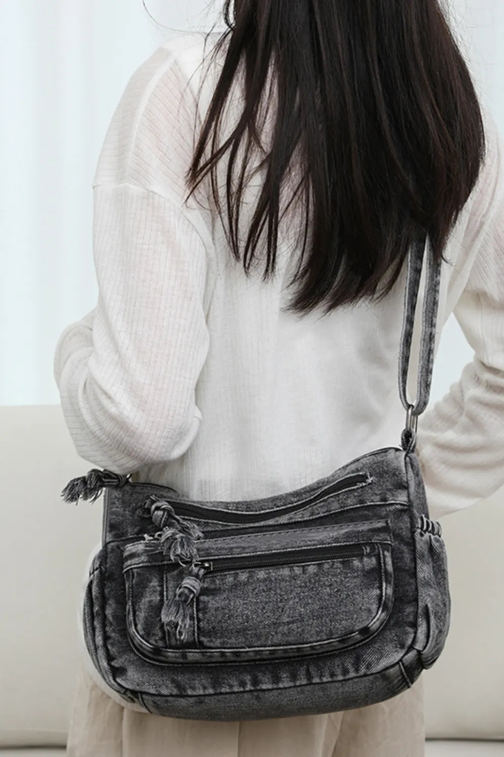 Adjustable Strap Denim Crossbody Bag - Handbags by Trendsi | Available at Handbags Specialist Headquarter