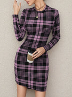 Long Sleeve Plaid Bodycon Mini Dress - Maxi Dress by Trendsi | Available at Handbags Specialist Headquarter