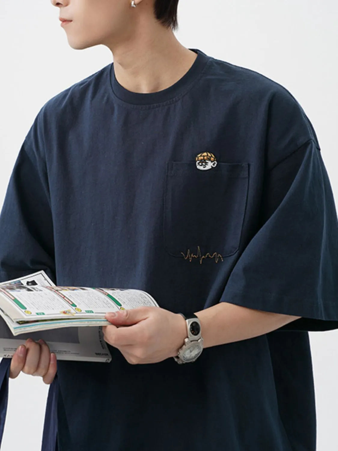 Men's Plus Size Round Neck Embroidered T-Shirt - Men's T-Shirt by Trendsi | Available at Handbags Specialist Headquarter