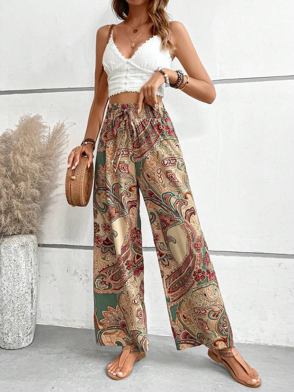 Printed Wide Leg Pants - Women Pants by Trendsi | Available at Handbags Specialist Headquarter