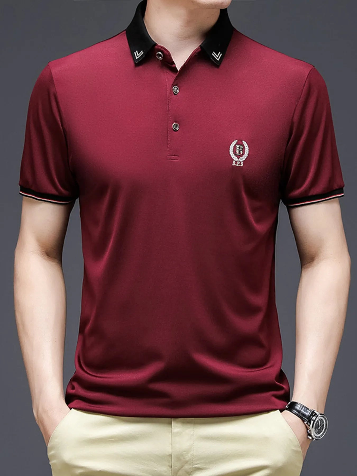 Men's Plus Size Short Sleeve Collar Polo Shirt - Men's Polo shirt by Trendsi | Available at Handbags Specialist Headquarter