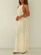 Crochet Halter Neck Bodycon Knit Cover Up Dress - Maxi Dress by Trendsi | Available at Handbags Specialist Headquarter