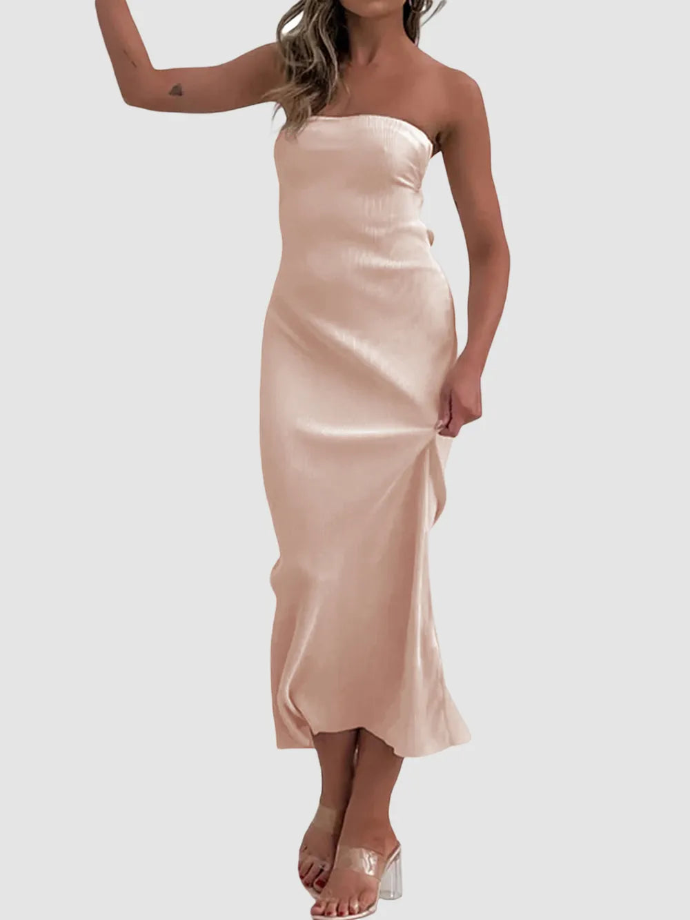 Lace-Up Back Tube Maxi Dress - Maxi Dress by Trendsi | Available at Handbags Specialist Headquarter