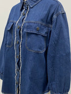 Pocketed Collared Neck Long Sleeve Denim Shirt - Women / Jeans & Denim by Trendsi | Available at Handbags Specialist Headquarter