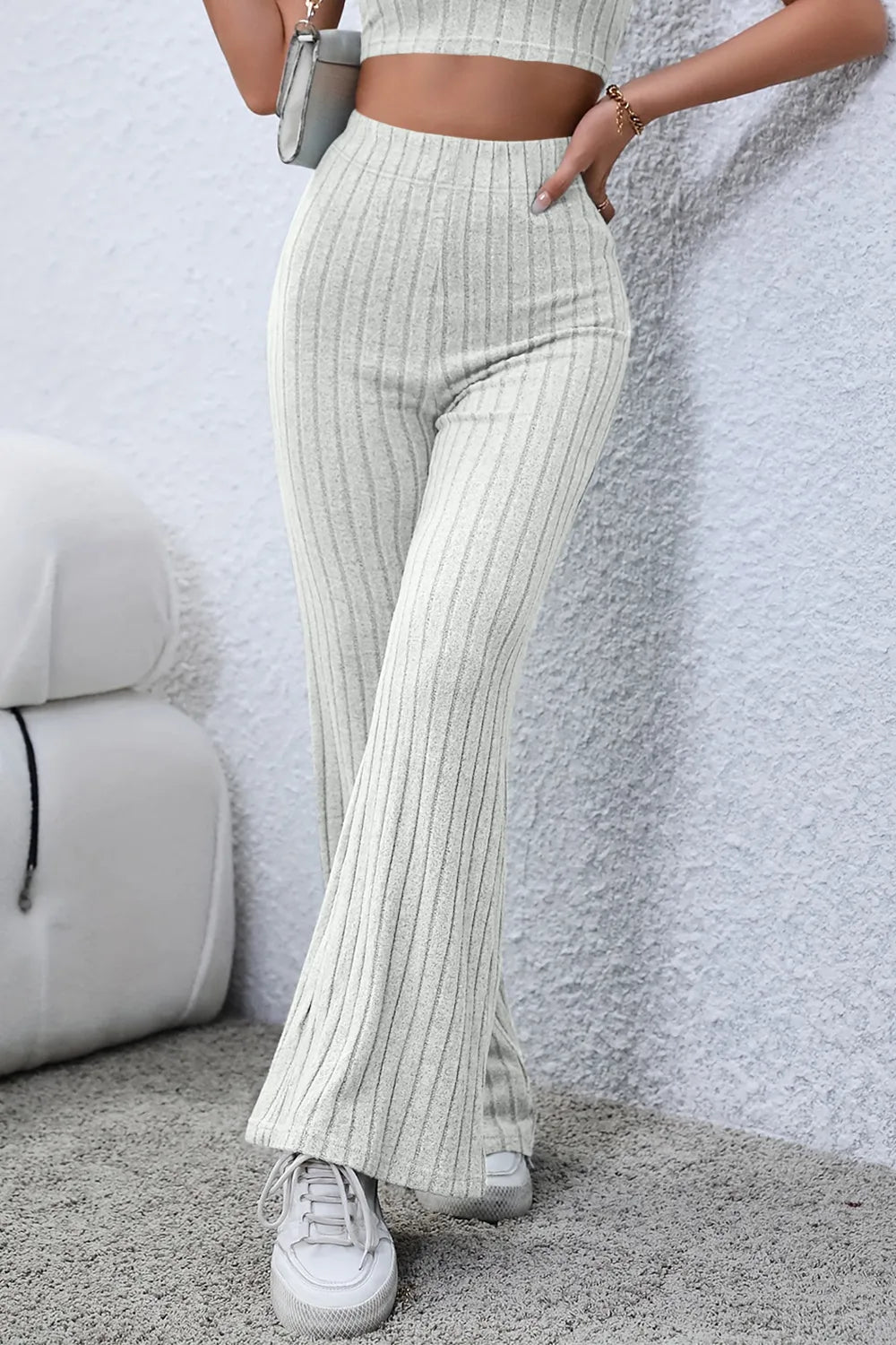 Basic Bae Full Size Ribbed High Waist Flare Pants - Women Pants by Trendsi | Available at Handbags Specialist Headquarter