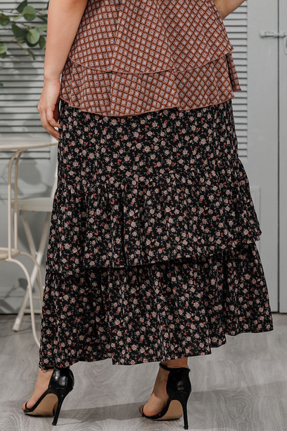 Plus Size Ditsy Floral Layered Maxi Skirt -  by Trendsi | Available at Handbags Specialist Headquarter