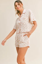 MABLE Polka Dot Collar Crop Top and Short Lounge Set - Sleepwear by Trendsi | Available at Handbags Specialist Headquarter