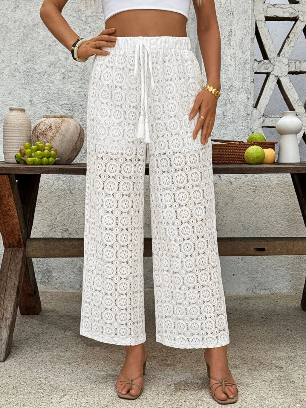 Lace Wide Leg Pants - Women Pants by Trendsi | Available at Handbags Specialist Headquarter