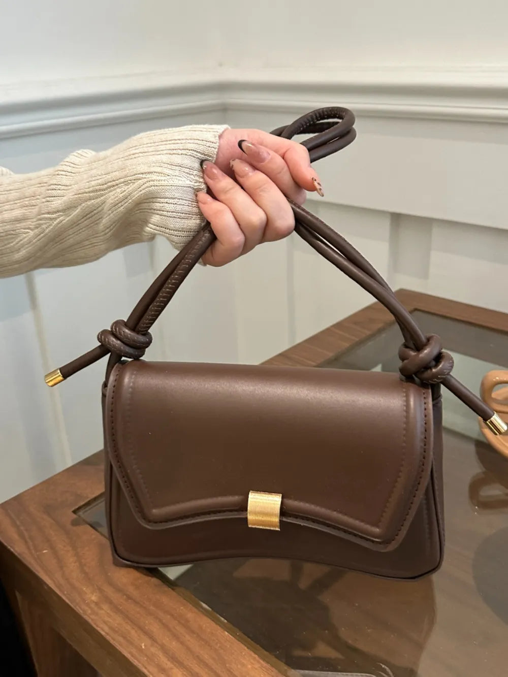 Knotted Strap PU Leather Handbag - handbags by Trendsi | Available at Handbags Specialist Headquarter